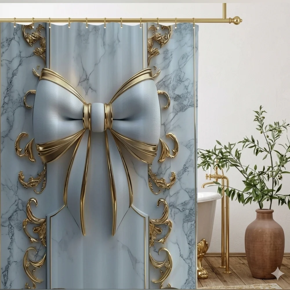 New Amazing Looking Bow Shower Curtain w/ Hooks & Prince Hand Towel - Picture 2 of 6